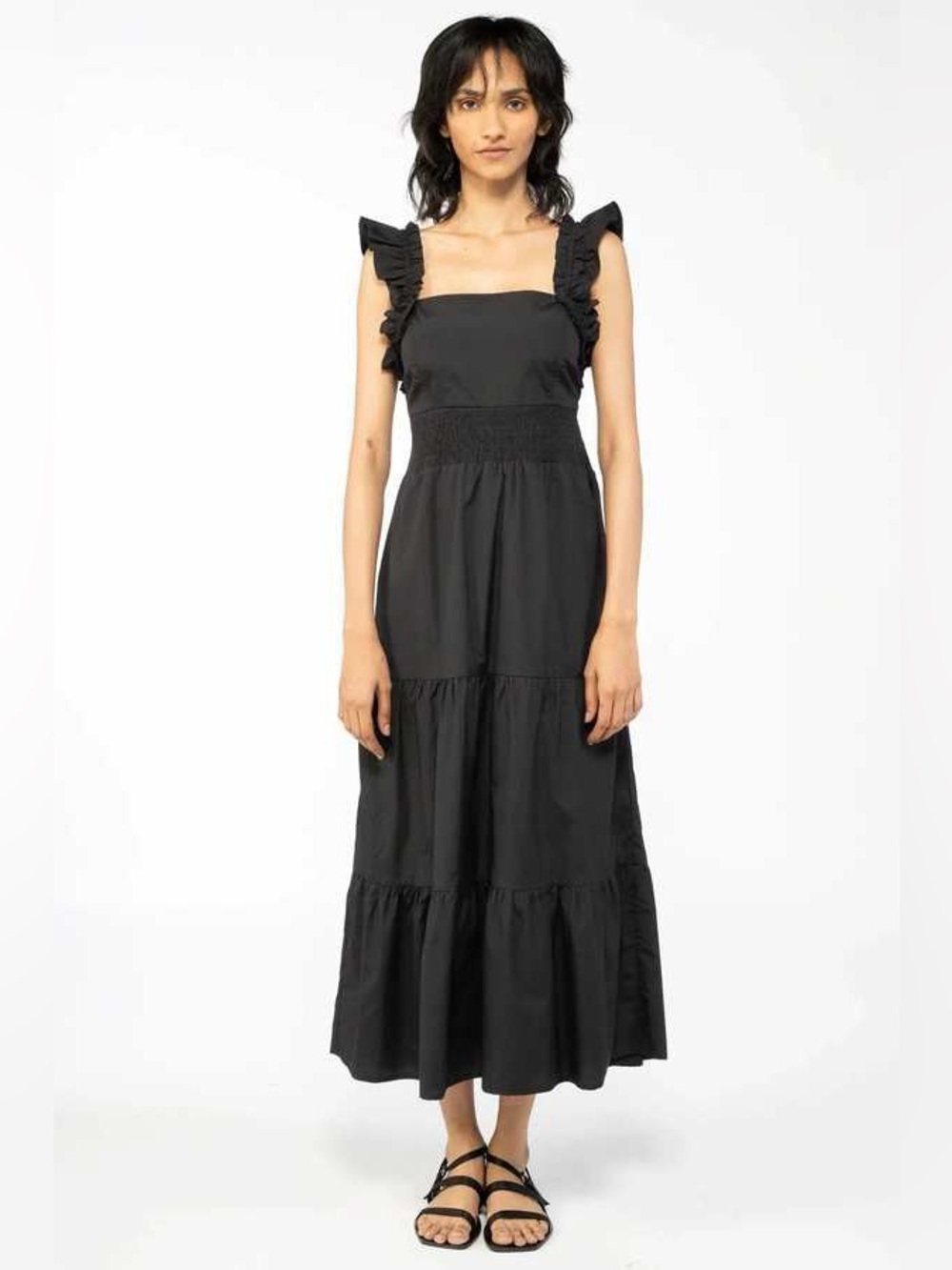 Banjanan Harriet Black Ruffle-Strap Maxi Dress